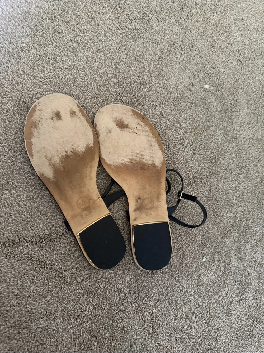 Black Lace-Up Flat Sandals with Gold Trim